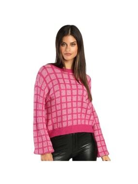 LULUS sz M Check Yes Magenta Grid Pattern Sweater